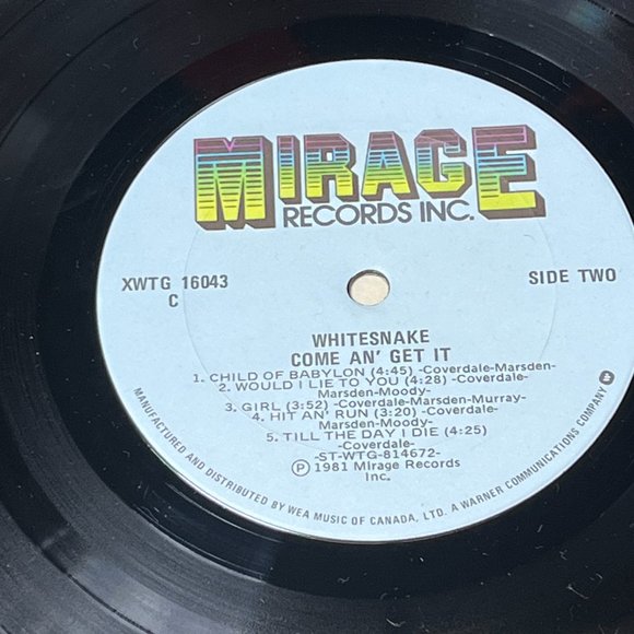 Whitesnake Vinyl. Come An' Get It. Canadian Release. 1981. V.G. Condition - Picture 10 of 11